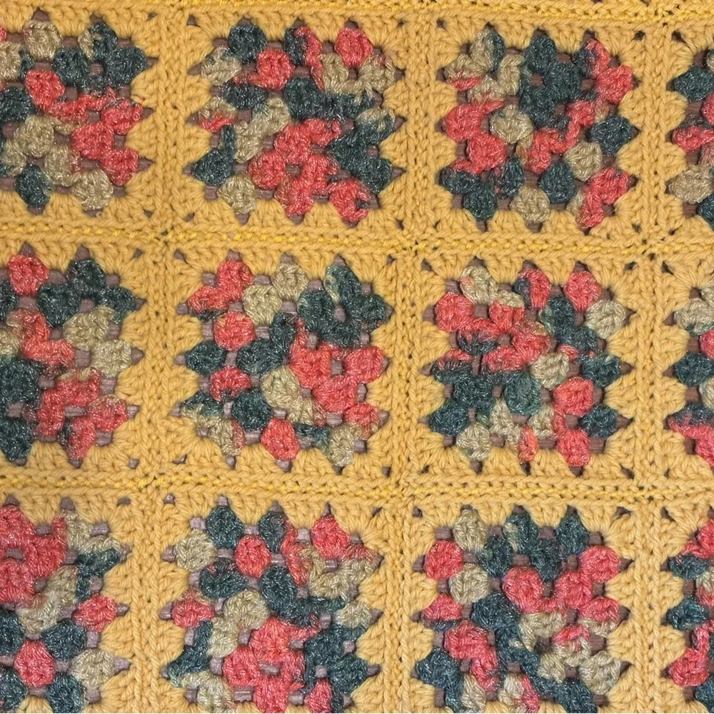 Colorful Crochet Granny Square Blanket- Yellow & Green 38X58 Like New